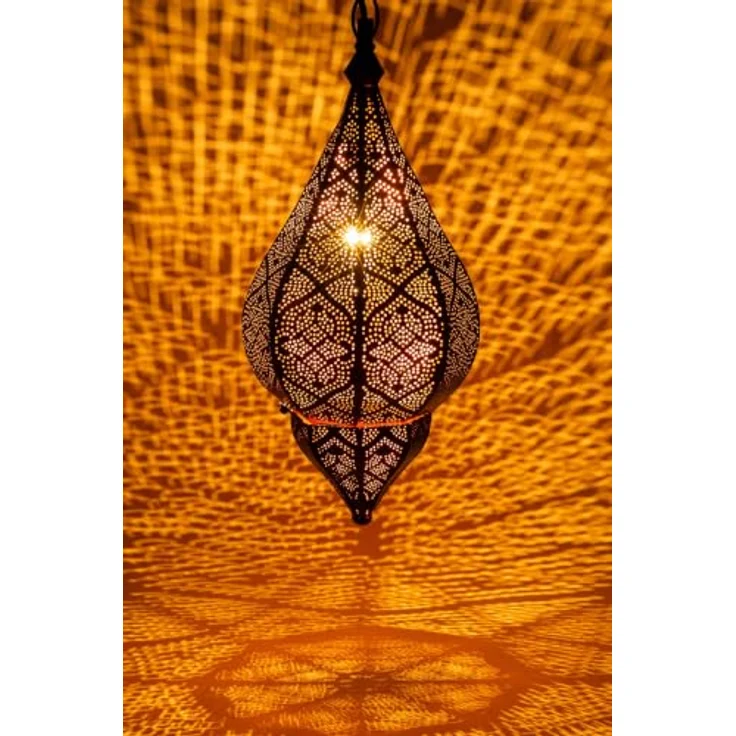 Marrakesch Orient & Mediterran Interior Pendelleuchte Kihana, handgefertigte Hängelampe aus Metall in Gold, 40 cm, E14-Fassung, einzigartiges orientalisches Design – Bild 1