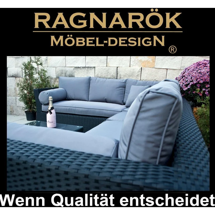 Ragnarök Möbel-Design Gartenlounge-Set Lounge Set Wotan, (Set, Ecksofa, Alu, Polyrattan), integrierte Kopfstützen in den Sitzflächen, extra Breite Armlehnen – Bild 3