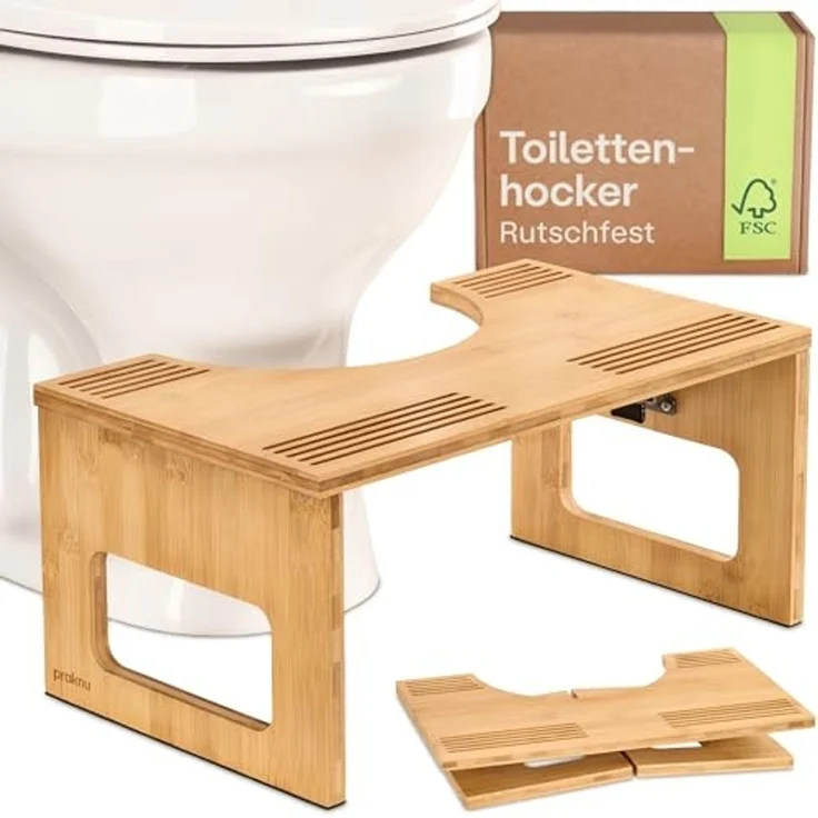 Praknu Fußhocker Klappbarer Toilettenhocker aus FSC® Bambus - Holz, Badezimmer – Bild 1