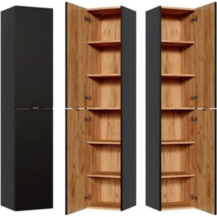 Badezimmer Hochschrank TOSKANA-BLACK-56 in seidenmatt anthrazit B/H/T ca. 35/170/33cm – Bild 5