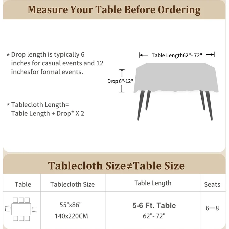 Laolitou Rustikale Baumwoll-Leinen-Tischdecke, Tischdecken für rechteckige Tische, wasserdicht, waschbar, mit Quaste, rechteckig/länglich, 140x213 cm, 6–8 Sitze – Bild 6