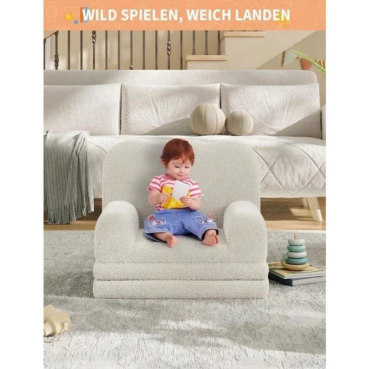 GarveeMore Kindersofa 2-in-1 Schlafsofa Sofabett Klappsofa für Kinder aus Teddystoff – Bild 2