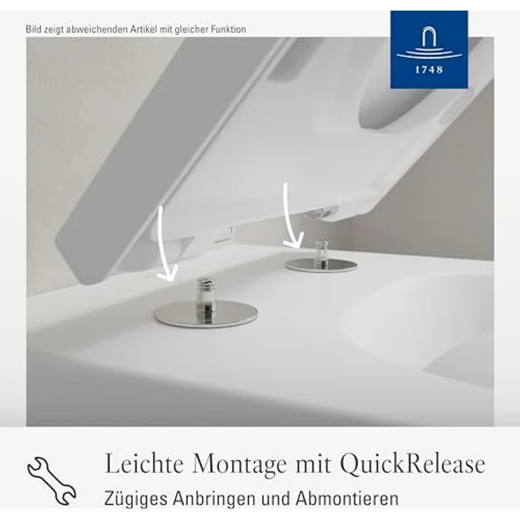 Villeroy & Boch Venticello WC-Sitz - Toilettendeckel mit Absenkautomatik - Abnehmbarer, bruchsicherer Toilettensitz aus Duroplast - Original Ersatzteil - Klodeckel in eckiger Form - Stone White, matt – Bild 4