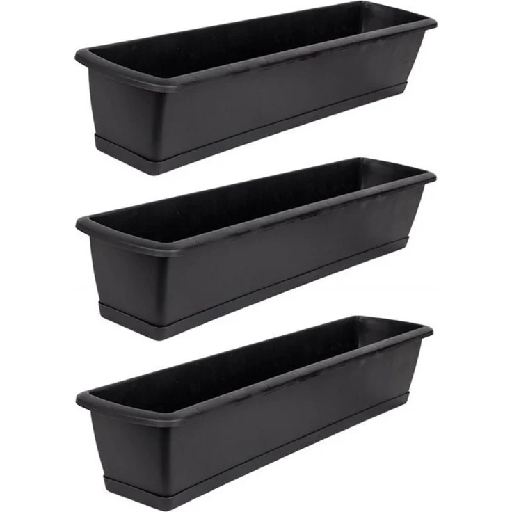BigDean 3er Set Blumenkasten mit Untersetzer 60 cm lang anthrazit - aus PP-Kunststoff - Balkon Pflanzkasten schmal Balkonkasten – Bild 4