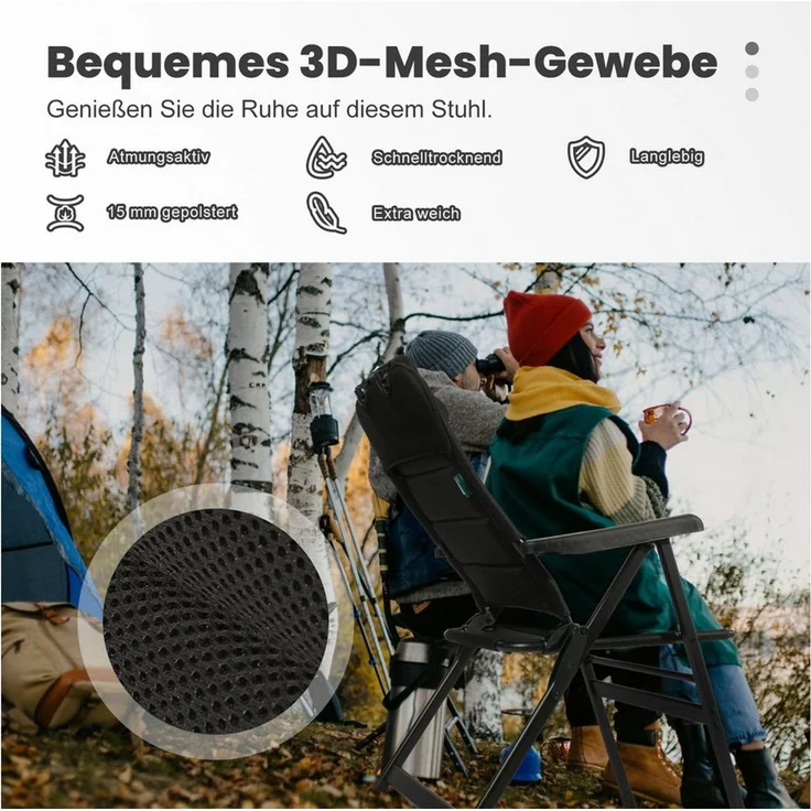 HOMECALL Klappstuhl Hochlehner Campingstuhl Gartenstuhl Gepolstert Faltstuhl Balkonstuhl (150 KG Belastbar Erstellbare Kopfstutze Anglerstuhl,Groß und Hoch, 1 St), mit 6-Fach Verstellbare lehne, für Camp Garten Balkon – Bild 3