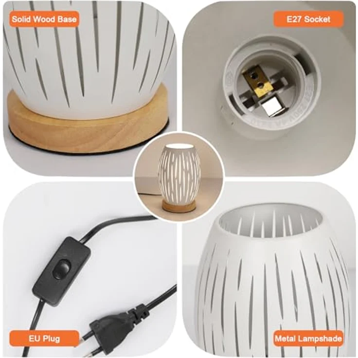 Comely Tischlampe, Nachttischlampe Schreibtischlampen für Schlafzimmer Wohnzimmer, Weiß Modern Metallkäfiglampe, E27(Ohne Glühbirne) – Bild 11