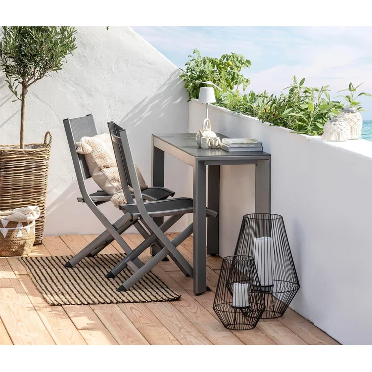 Dehner Gartentisch Chicago, 133.5 x 75 x 42 cm, Aluminium / Stein, schmaler Balkontisch mit bis zu 6 Sitzplätzen – Bild 2