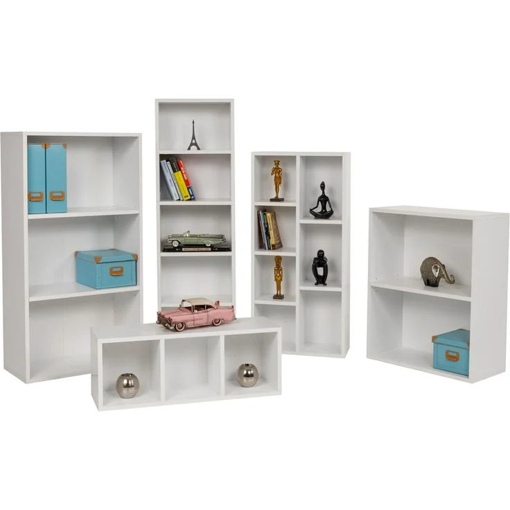 furni24 Breites Bücherregal mit 2 Fächern, Holzregal, Würfelregal, Aufbewahrungsregal, weiß, 60 x 31 x 77h – Bild 5