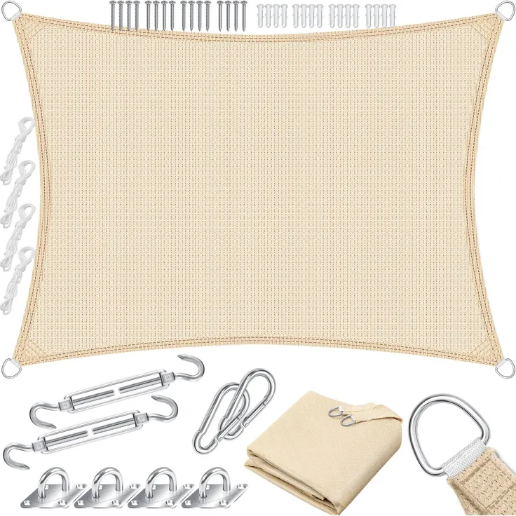 KESSER® Sonnensegel Sonnenschutz Windschutz | HDPE Gewebe | wasserabweisend & windabweisend | 5-Fach quer vernäht robust & stabil Schattenspender Garten Balkon Terrasse Rechteck, Creme, 3x5m