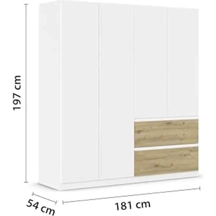 Rauch Möbel Costa, Kleiderschrank für Schlafzimmer, Kinderzimmer, Babyzimmer, Garderobe, Flur, 4-türig, 2 Schubladen, Push-to-Open, mit Zubehör Classic, Farbe Weiß, Breite 181 cm – Bild 3