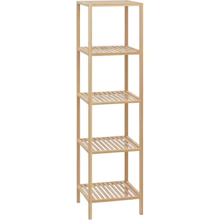 Badregal NEUSS L - 36 x 36 x 145 cm, Holz, Natura | Badezimmer-Aufbewahrungsregal Bambusregal Organziger Bad