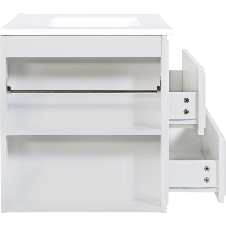 Flieks wandhängender Waschtischunterschrank, Badezimmerschrank mit Keramikwaschbecken, Schubladen & seitlichem Regal, 81 x 47 x 52 cm, weiß – Bild 7