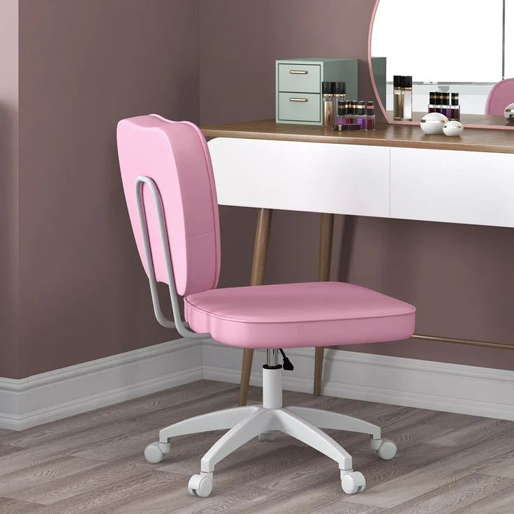 MELAYR, Drehbarer Bürostuhl mit PU-Polsterung, höhenverstellbar, ohne Armlehnen, Belastung 120 kg, 46 x 59 x 92 cm, Rosa – Bild 4