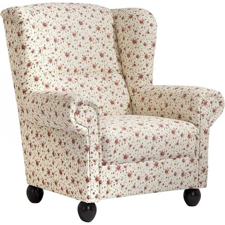 Ohrenbackensessel Kasha Bezug Flachgewebe Buche nussbaum dunkel / geblümt beige 22276