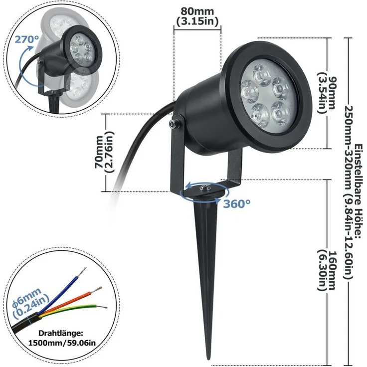 FIVMEN LED Gartenstrahler Gartenleuchte mit Erdspieß Warmweiß Gartenlampe, für Außenbereich Garten Teich Landschaft, ohne Schukostecker