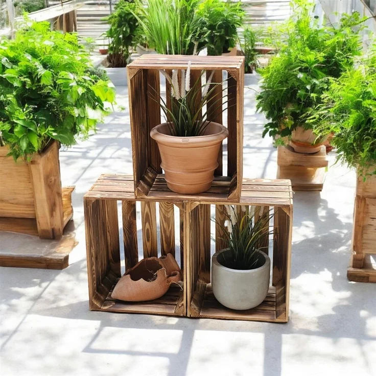 Holzkisten Geflammt 50 x 40 x 30cm im praktsichen 4er Set – Bild 5