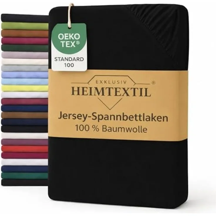 EXKLUSIV HEIMTEXTIL Jersey Spannbettlaken Deluxe 90 x 200 cm Schwarz 160 GSM, 100% Baumwolle Öko - Tex Zertifiziert Bed-Sheet Bettlaken Spannbetttuch Topper Leinentuch
