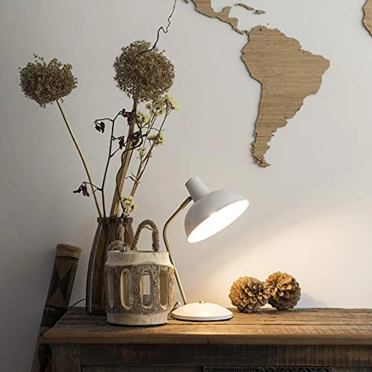 QAZQA Milou Retro-Tischleuchte, Weiß mit Bronze, 38 cm, dimmbar, E14, Metall, geeignet für Wohnzimmer und Schlafzimmer – Bild 2