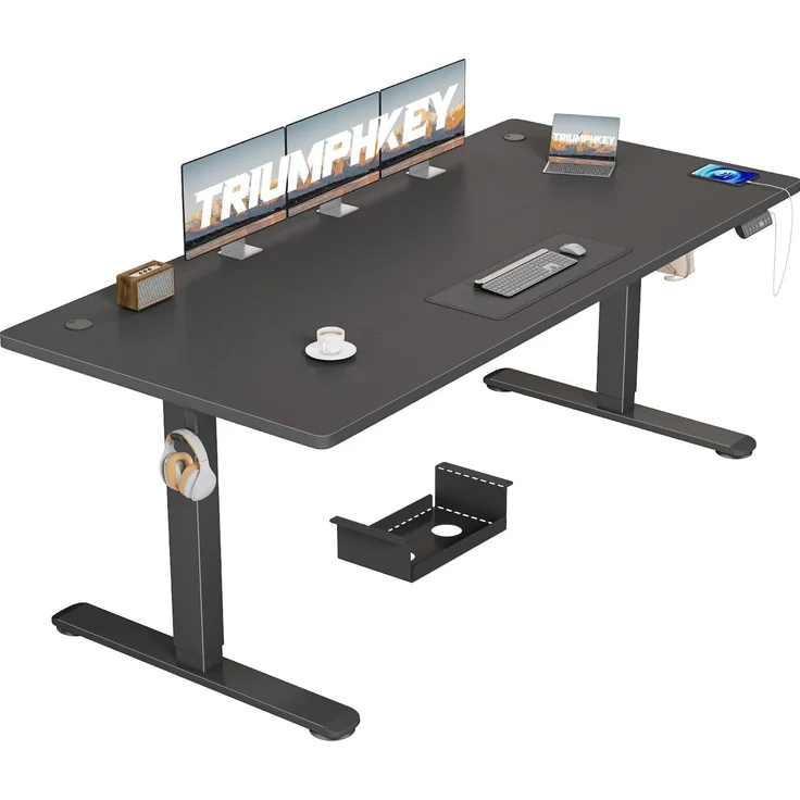 TRIUMPHKEY Höhenverstellbarer Schreibtisch 180x80cm,Sitz‑Erinnerung & USB-A | Schreibtisch Höhenverstellbar mit 3 Memory-Steuerung,Sitz‑Erinnerung & Kabelmanagement, Computertisch,Standing Desk,Schwarz