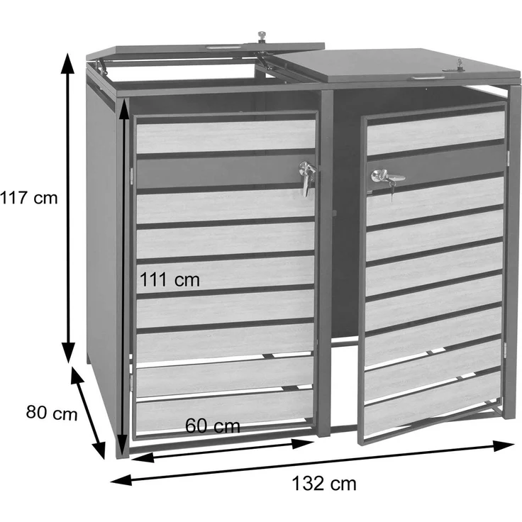 2er Mülltonnenverkleidung HWC-J81, Mülltonnenbox, erweiterbar, Metall 50kg, anthrazit ~ Kirsche-Holzoptik dunkelbraun – Bild 3