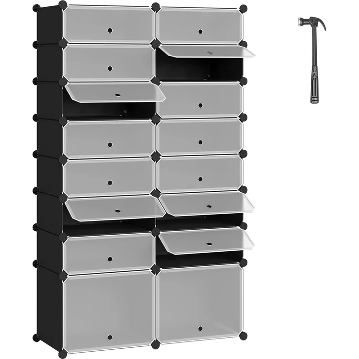 Woltu Schuhschrank (1-St) mit Tür, DIY Schuhschrank, 16 Fächer, Kunststoff