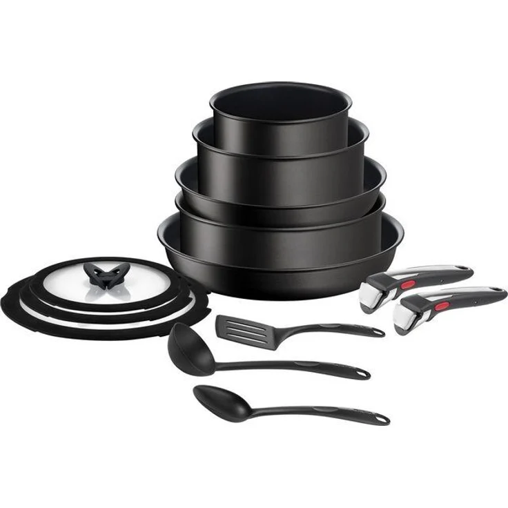 Tefal Ingenio 13-teiliges Kochgeschirr-Set, Antihaftbeschichtung, Induktionstauglich, Pfannen, Töpfe, Deckel, Griffe, Küchenhelfer, L3959343, Schwarz, 24/28 cm – Bild 4