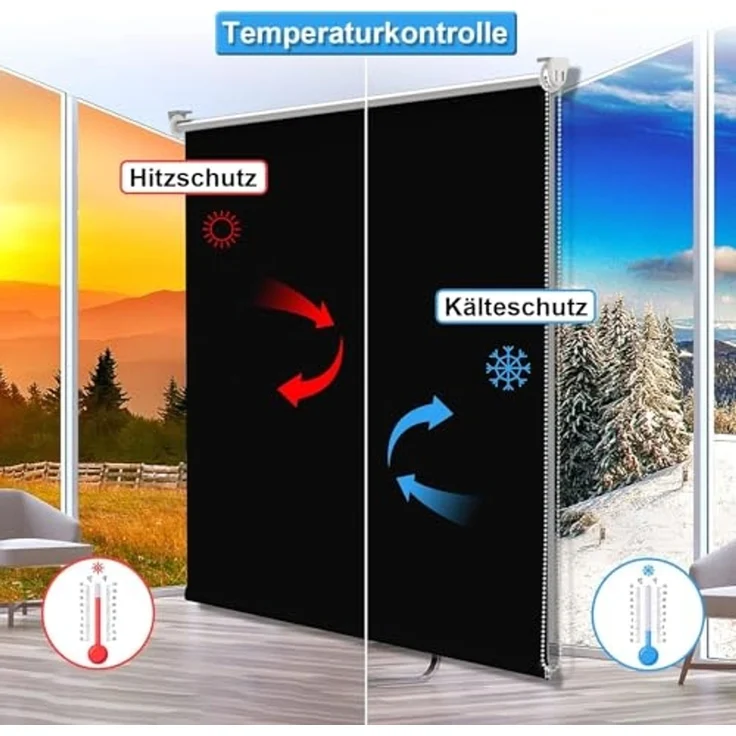 Verdunklungsrollo Thermo Rollos Klemmfix ohne Bohren 85x140 cm(BxH) Schwarz Verdunklungsrollo Lichtundurchlässig Fensterrollo Sicht-und Sonnenschutz Wand-und Deckenmontag Rollo für Fenster und Tür – Bild 2