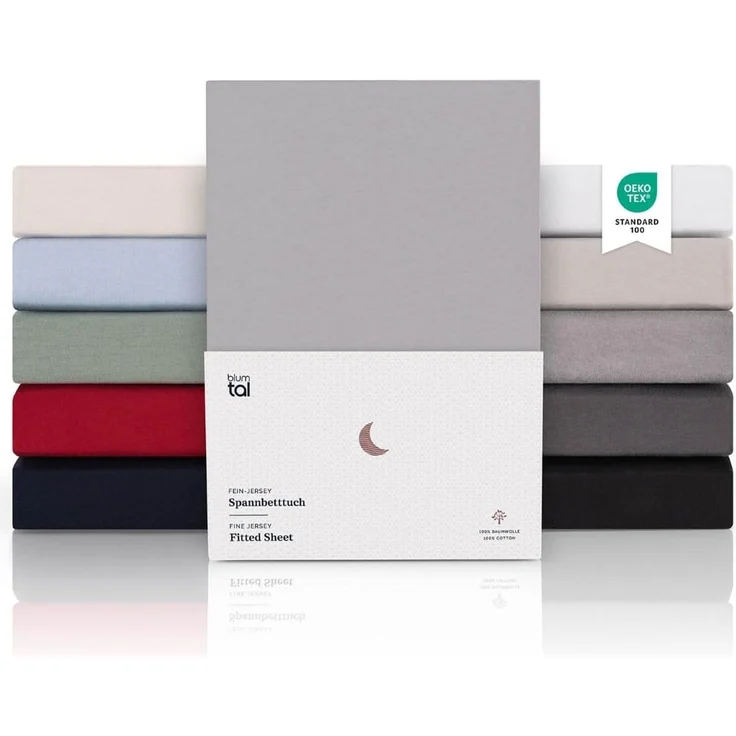 Blumtal® Premium Spannbettlaken 100x200 cm 2er Set Jersey - OEKO-TEX zertifiziertes Bettlaken 100x200 cm Baumwolle 100% - Spannbetttuch 100x200 für Matratzen bis 25 cm - 100x200 Spannbettlaken - Grau – Bild 1