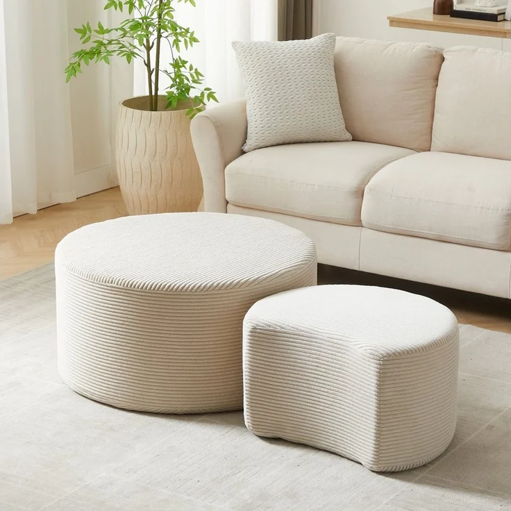 STILVORA Couchtisch aus Schaumstoff,2er-Set Kaffeetisch Wohnzimmerset keine Montage (2-teiliges gepolstertes, vielseitig als Couchtisch & Ottoman) – Bild 2