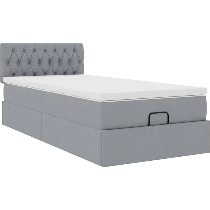 vidaXL Ottoman-Bett mit Matratze & LEDs Hellgrau 90x190 cm Stoff 3312353 – Bild 5