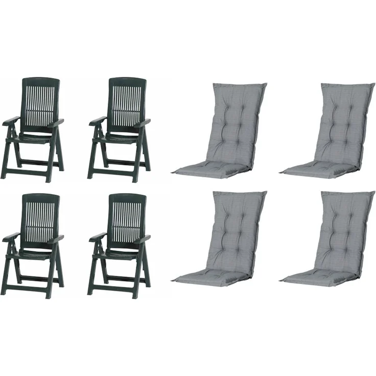 SET Tampa 4 x Klappsessel grün, 4 x Auflage grau – Bild 1