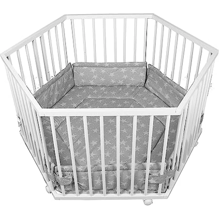 Laufgitter Laufstall 6-eckig Baby Krabbelgitter inkl. Stoffeinlage 3-fach höhenverstellbar WEISS 5230402
