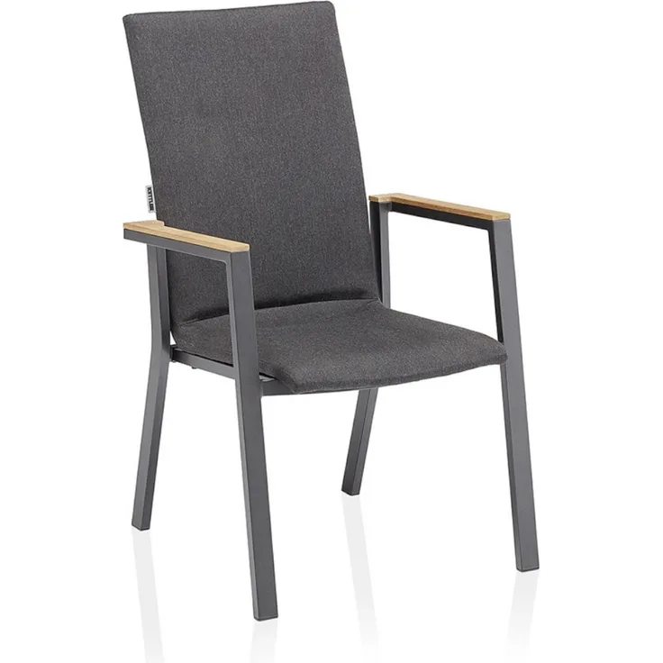 Kettler Stapelsessel Rasmus Alu mit hoher Rückenlehne anthrazit/Sunbrella® sooty mit Teak Stapelstuh