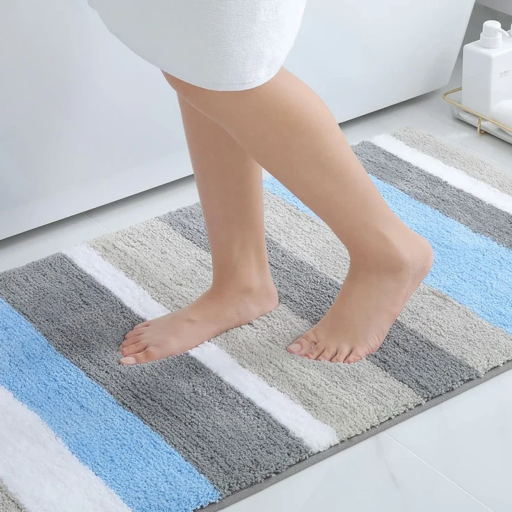 Homaxy rutschfest Badezimmerteppich Weich Hochflor Mikrofaser Badematte Saugfähige Badteppiche Waschbar Badvorleger – 60x120 cm, Blau/Grau