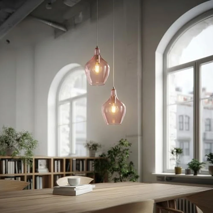 LA BURBUJA Pendelleuchte Ø22CM Mattes Nickel, Rosé Glas – Elegante 1-flammige E27 Hängelampe für Wohn- & Mädchenzimmer – Bild 7
