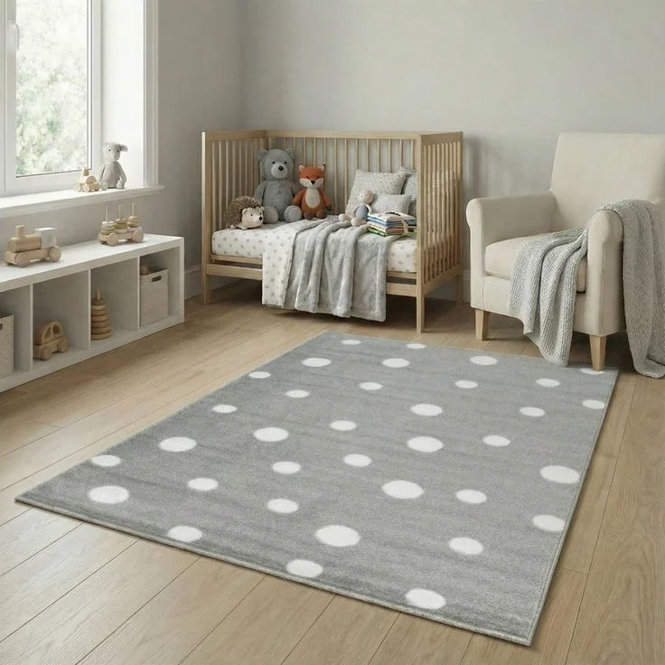 Jimri Kinderteppich DOTS l Pünktchen Gepunktet l Farbe: Beige Blau Rosa | Kinderzimmer/Jugendzimmer (Grau, 120x170 cm) – Bild 5