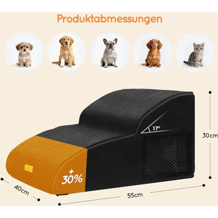 HEVOL Haustiertreppe 2 Stufen, Abnehmbar Hunderampe mit Waschbarer Bezug,Hundetreppe für Kleine Hunde,Katzentreppe für Sofa Bett- Senden 1 Fusselrollen – Bild 3