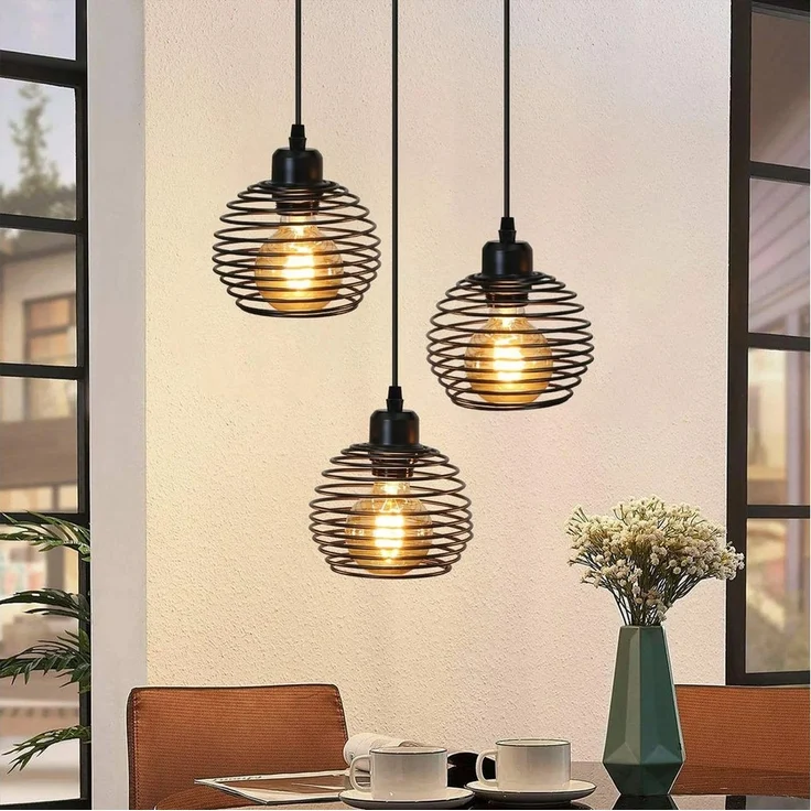 Nettlife Pendelleuchte Schwarz Esstisch Vintage Metall E27 Hängelampe Retro Hängeleuchte, LED wechselbar, für Esstisch Küche Esszimmer Wohnzimmer Arbeitszimmer Büro – Bild 5