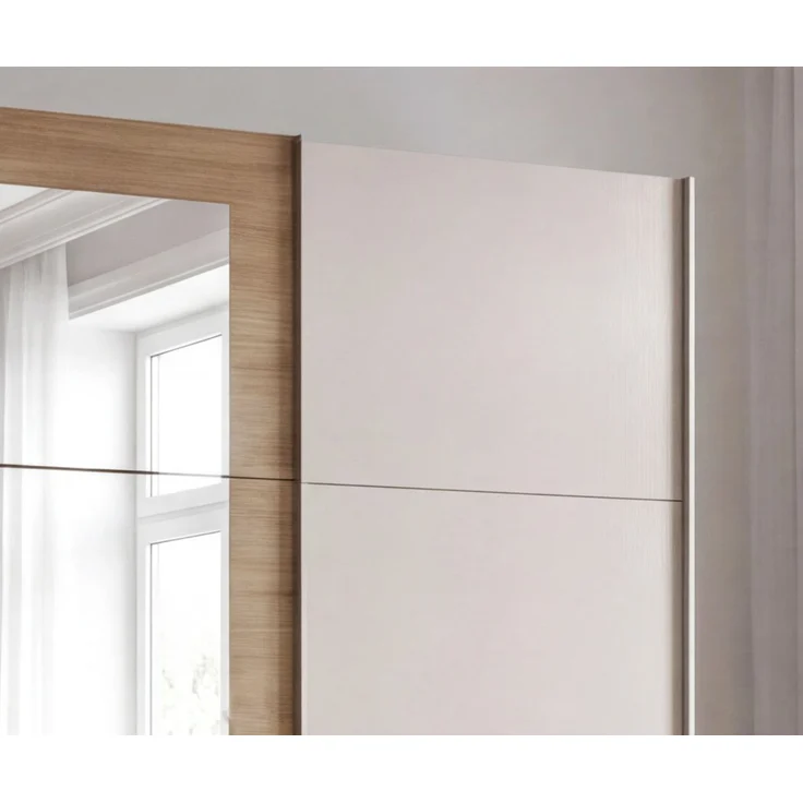 Schwebetürenschrank 3-trg. Kleiderschrank 270 cm Beige Grau, Eiche Natur Spiegel – Bild 4