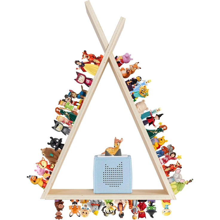 Todeco Tonie-Regal für Toniebox Hörfiguren, Magnetische Aufbewahrung für 70-80 Tonie, Wandregal und Schreibtischregal, Kinderregal für Mädchen & Jungen, Dreiecke – Bild 2