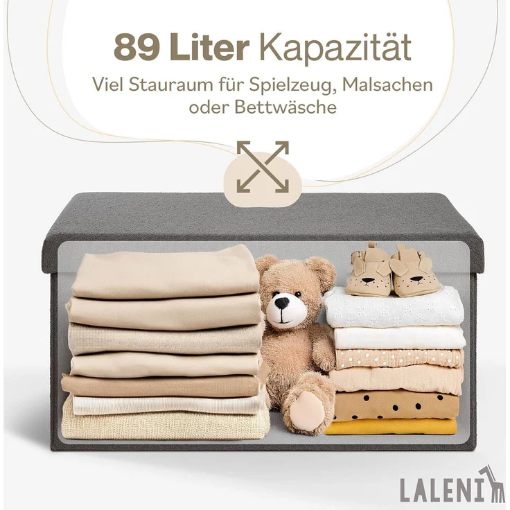 Laleni Sitztruhe Sitzbank mit Stauraum aus robustem Boucle-Stoff, Bequemer Hocker mit Stauraum - Aufbewahrungsboxen – Bild 5