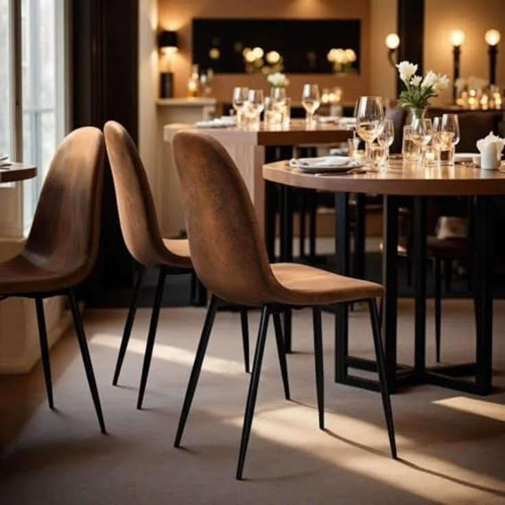 FurnitureR Cocktailsessel Set 4er - Braunes Veloursimitat, Gepolstert, Metallkreuzfuß, Stilvolle Loungesessel für Wohnbereich – Bild 3