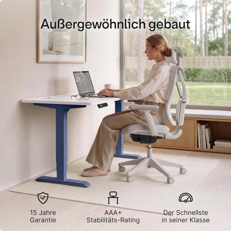 Desktronic HomePro Elektrisch höhenverstellbarer Schreibtisch 200x80cm Blau/Weiß mit Memory-Funktion, Anti-Kollisions Technologie, USB-A und USB-C-Ladeanschlüssen – Bild 3