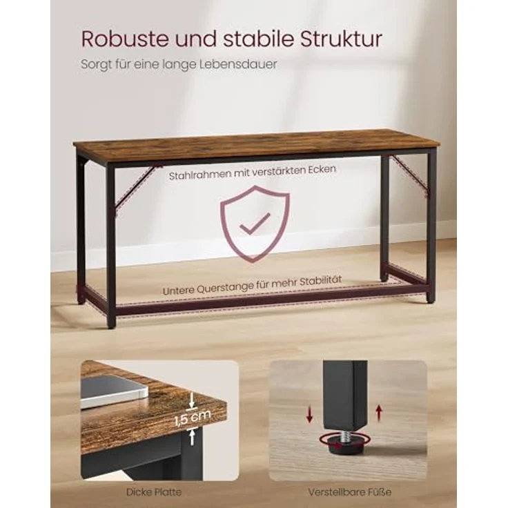 VASAGLE Tisch, Computertisch, Bürotisch, 160 x 60 x 76 cm, für Arbeitszimmer, Schlafzimmer, Wohnzimmer, vintagebraun-tintenschwarz – Bild 5