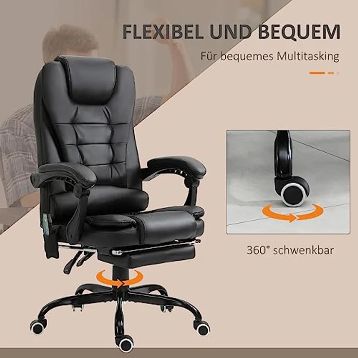 Vinsetto Massagesessel mit 7-Punkt-Massage, integrierter Fußstütze und verstellbarer Rückenlehne, schwarz – Bild 7