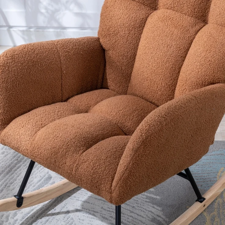 Teddy-Schaukelstuhl mit Tasche, weicher Schaukelstuhl fürs Kinderzimmer, bequemer Ohrensessel mit sicherem Massivholzgestell, Wohnzimmer, Braun – Braun – 65 x 77 x 90 cm – YOUDENOVA – Bild 10