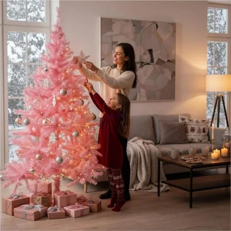 Weihnachtsbaum künstlich m. Metallständer 180cm rosa