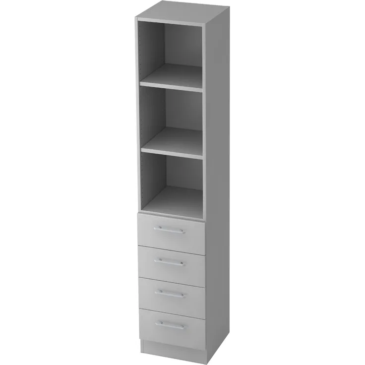bümö office Aktenschrank Regal mit Schubladen, Büroschrank schmal aus FSC-Holz, 40cm breit in grau - Aktenregal & Schubladenschrank mit Relinggriffen, Büro Möbel Schrank System, 7600-5-5-RE