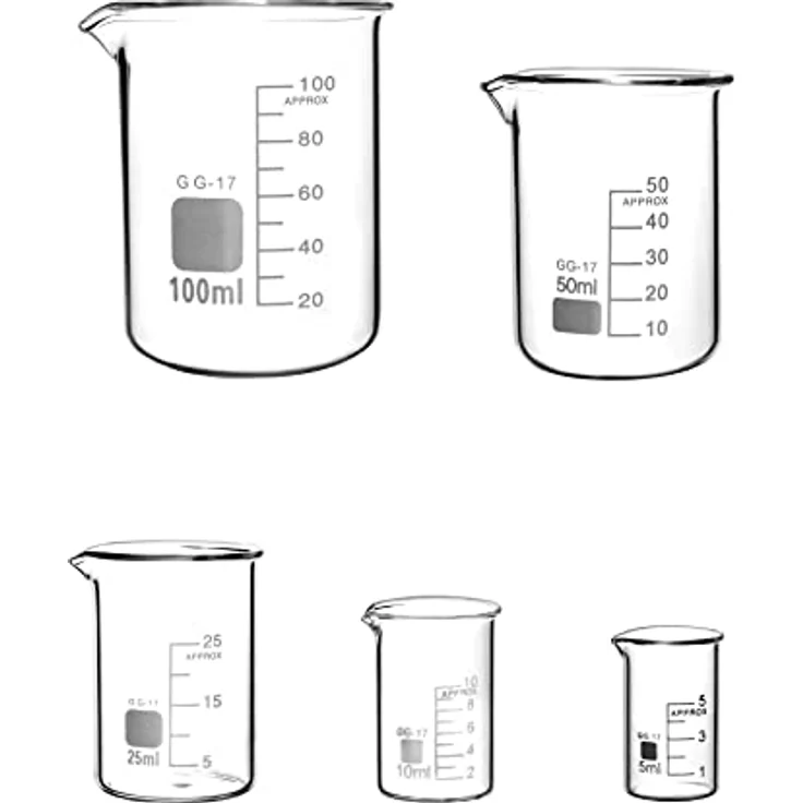 QWORK® 5stk Abgestufter Messbecher Glas Becherglas 5ml 10ml 25ml 50ml 100ml Set für Labor Küche – Bild 7