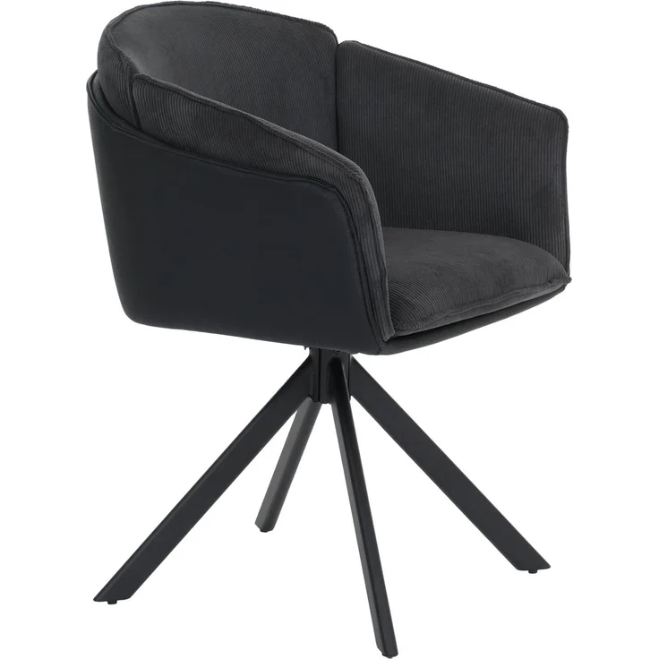 2er-Set Esszimmerstuhl HWC-R24, Küchenstuhl, drehbar Metall Kunstleder Stoff/Textil Cord ~ schwarz – Bild 8